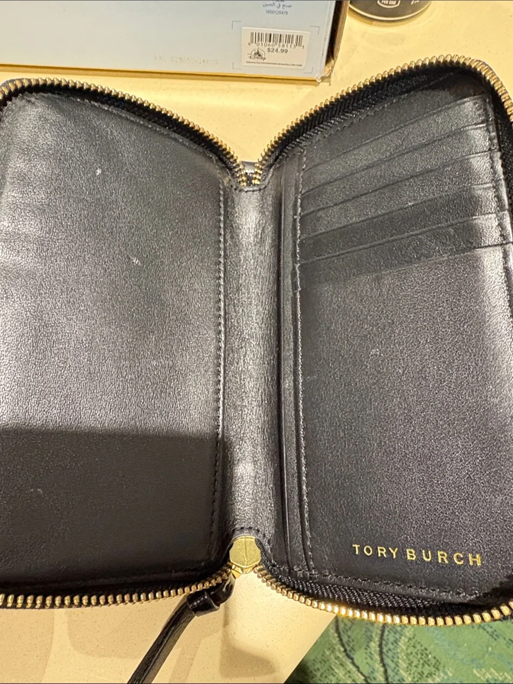 TORY BURCH patent black leather wallet wristlet